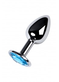 Серебристая конусовидная анальная пробка с голубым кристаллом - 7 см. - ToyFa - купить с доставкой в Калуге
