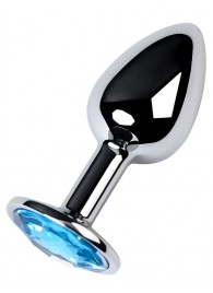 Серебристая конусовидная анальная пробка с голубым кристаллом - 7 см. - ToyFa - купить с доставкой в Калуге