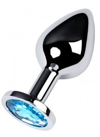 Серебристая конусовидная анальная пробка с голубым кристаллом - 8 см. - ToyFa - купить с доставкой в Калуге