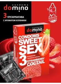 Презервативы для орального секса DOMINO Sweet Sex с ароматом клубничного коктейля  - 3 шт. - Domino - купить с доставкой в Калуге