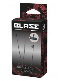 Черные зажимы на соски и клитор на цепочке DELUXE NIPPLE   CLIT CLAMPS - Dream Toys - купить с доставкой в Калуге