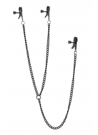 Черные зажимы на соски и клитор на цепочке DELUXE NIPPLE   CLIT CLAMPS - Dream Toys - купить с доставкой в Калуге