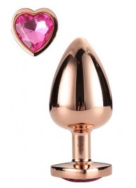 Золотистая анальная втулка с кристаллом-сердечком розового цвета - 7,1 см. - Dream Toys - купить с доставкой в Калуге