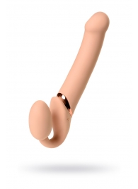 Телесный безремневой вибрострапон Vibrating Bendable Strap-On L - Strap-on-me - купить с доставкой в Калуге