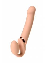 Телесный безремневой вибрострапон Vibrating Bendable Strap-On L - Strap-on-me - купить с доставкой в Калуге