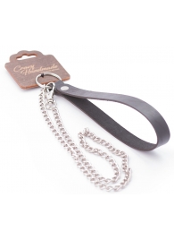 Серебристый металлический поводок с кожаной черной ручкой - 80 см. - Crazy Handmade - купить с доставкой в Калуге