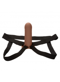 Коричневый фаллопротез из силикона Extension with Harness - 15,75 см. - California Exotic Novelties - купить с доставкой в Калуге