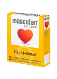 Презервативы с колечками и пупырышками Masculan Ribbed+Dotted - 3 шт. - Masculan - купить с доставкой в Калуге