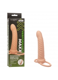 Телесная насадка для двойного проникновения Rechargeable Ribbed Dual Penetrator с вибрацией - California Exotic Novelties - купить с доставкой в Калуге