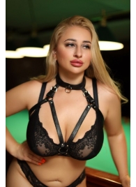 Черная кожаная сбруя с ошейником plus size из нежной кожи - БДСМ Арсенал - купить с доставкой в Калуге