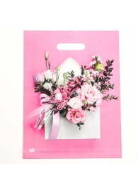 Розовый пакет с цветочным принтом и вырубной ручкой (40х31 см) - Сима-Ленд - купить с доставкой в Калуге