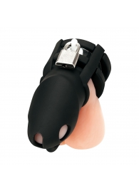 Черная клетка для пениса Silicone Small 2 in Cock Cage With Ball Divider - BlueLine - купить с доставкой в Калуге