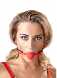 Силиконовый кляп-шар на чёрных ремешках Red Gag silicone - Orion - купить с доставкой в Калуге