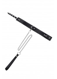 Кожаный двухслойный ошейник с белой строчкой и поводком - Pecado - купить с доставкой в Калуге