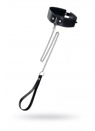 Кожаный двухслойный ошейник с белой строчкой и поводком - Pecado - купить с доставкой в Калуге