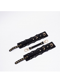 Черный кожаные оковы с узорами и золотистой фурнитурой - Crazy Handmade - купить с доставкой в Калуге