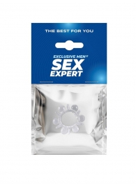 Прозрачное эрекционное кольцо с шариками и шипами - Sex Expert - в Калуге купить с доставкой