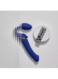 Синий безремневой страпон Multi Orgasm Bendable Strap-On size XL с клиторальной стимуляцией - Strap-on-me - купить с доставкой в Калуге