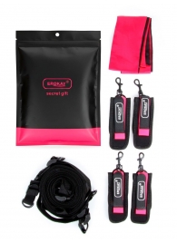 Черно-розовый эротический набор: фиксатор, оковы, наручники, повязка - Erokay - купить с доставкой в Калуге