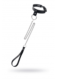 Черный узкий однослойный ошейник с серебристым поводком-цепочкой - Pecado - купить с доставкой в Калуге