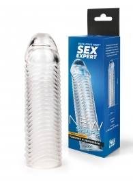 Прозрачная закрытая насадка на пенис с ребрышками - 16 см. - Sex Expert - в Калуге купить с доставкой