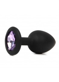 Черная анальная пробка с сиреневым кристаллом - 7,3 см. - 1137