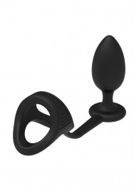 Черное эрекционное кольцо с анальной пробкой Cockstrap With Anal Plug - Dream Toys - в Калуге купить с доставкой