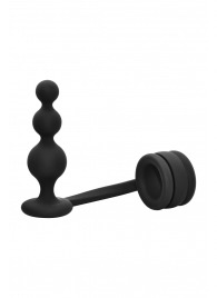 Черное эрекционное кольцо с анальной елочкой Cockring With Beaded Anal Plug - Dream Toys - в Калуге купить с доставкой
