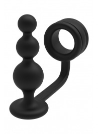 Черное эрекционное кольцо с анальной елочкой Cockring With Beaded Anal Plug - Dream Toys - в Калуге купить с доставкой