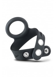 Черное эрекционное кольцо с подхватом мошонки на кнопках VS6 - Blush Novelties - в Калуге купить с доставкой