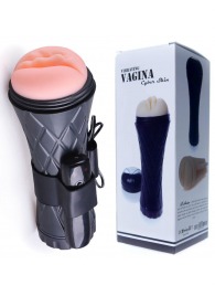 Телесный мастурбатор-вагина в черной колбе с вибрацией - Boys of Toys - в Калуге купить с доставкой