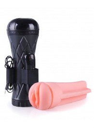 Телесный мастурбатор-вагина в черной колбе с вибрацией - Boys of Toys - в Калуге купить с доставкой