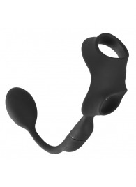Черное виброкольцо с анальной пробкой Cock Ring with RC Butt Plug - Orion - в Калуге купить с доставкой