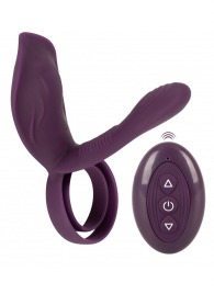 Фиолетовая насадка на член с клиторальным отростком и пультом ДУ RC Couple’s Vibrator 2 - Orion - в Калуге купить с доставкой