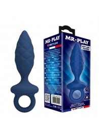 Синяя анальная пробка с кольцом Butt Plug with Loop M - 13,4 см. - Baile