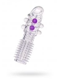 Гелевая прозрачная насадка с шариками и шипами - 14 см. - Toyfa Basic - в Калуге купить с доставкой