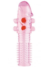 Гелевая розовая насадка с шариками и шипами - 14 см. - ToyFa - в Калуге купить с доставкой