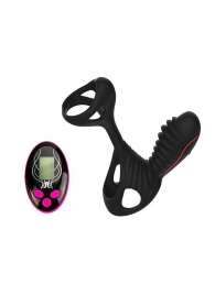 Чёрная насадка на фаллос Gladiator + LRS  с трехкнопочным пультом управления - Adrien Lastic - в Калуге купить с доставкой