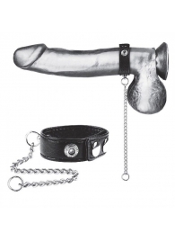 Утяжка на пенис с поводком Snap Cock Ring With 12  Leash - BlueLine - купить с доставкой в Калуге