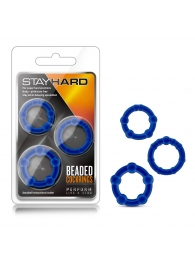 Набор из 3 синих эрекционных колец Stay Hard Beaded Cockrings - Blush Novelties - в Калуге купить с доставкой