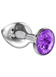 Малая серебристая анальная пробка Diamond Purple Sparkle Small с фиолетовым кристаллом - 7 см. - Lola Games - купить с доставкой в Калуге