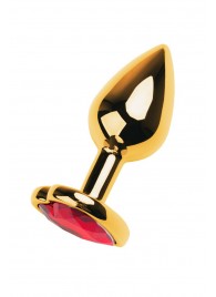 Золотистая анальная пробка с кристаллом-сердцем - 7,5 см. - ToyFa - купить с доставкой в Калуге