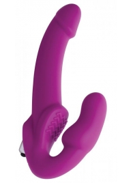 Ярко-розовый безремневой вибрострапон Evoke Vibrating Strapless Silicone Strap-on Dildo - XR Brands - купить с доставкой в Калуге