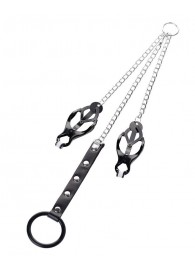 Черно-серебристые зажимы для сосков с кольцом для пениса TOYFA Metal - ToyFa - купить с доставкой в Калуге