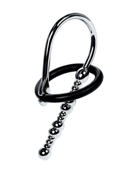 Серебристый уретральный плаг-бусины TOYFA Metal с мягким фиксириющим кольцом - ToyFa - купить с доставкой в Калуге