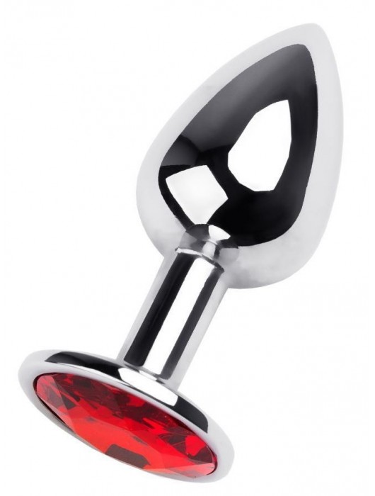 Маленькая коническая серебристая анальная пробка с красным кристаллом - 7 см. - ToyFa - купить с доставкой в Калуге