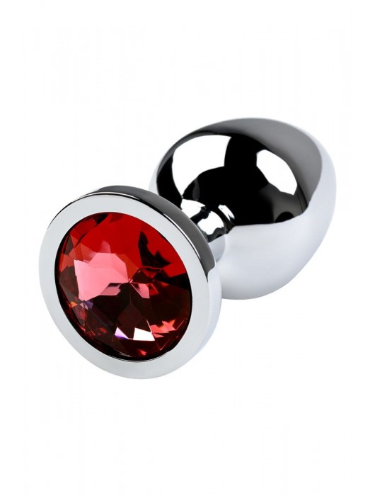 Серебристая коническая анальная пробка с красным кристаллом - 8 см. - ToyFa - купить с доставкой в Калуге