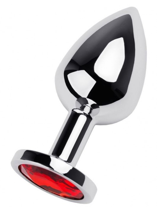 Серебристая коническая анальная пробка с красным кристаллом - 8 см. - ToyFa - купить с доставкой в Калуге