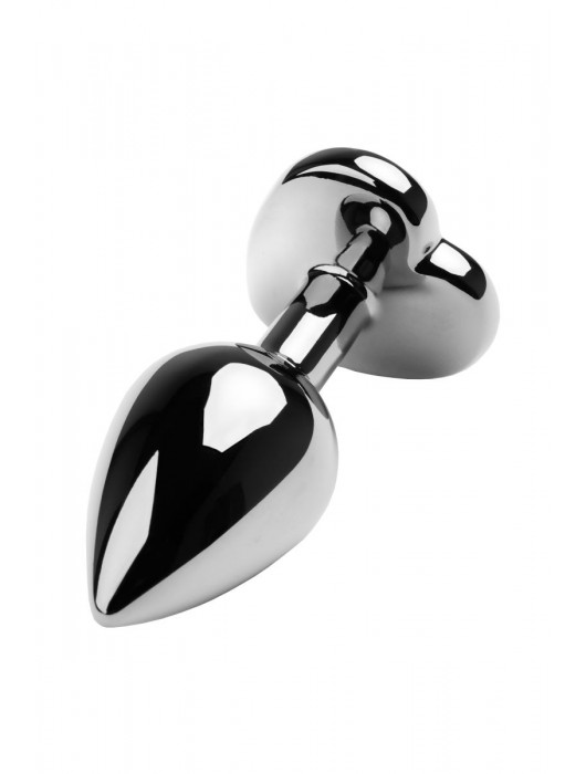 Серебристая коническая анальная пробка с красным кристаллом-сердечком - 7 см. - ToyFa - купить с доставкой в Калуге