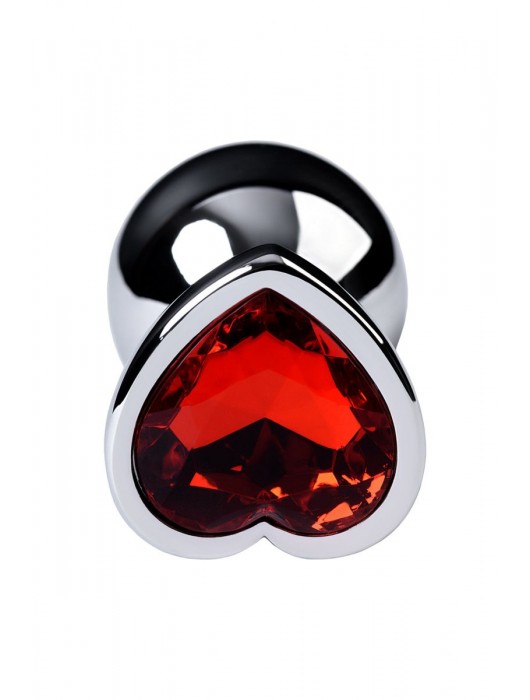 Серебристая коническая анальная пробка с красным кристаллом-сердечком - 7 см. - ToyFa - купить с доставкой в Калуге